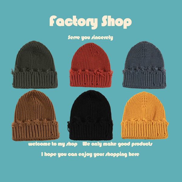 

pure color perforated wool men's net red versatile casual children's autumn and winter new designer knitted hat, Blue;gray