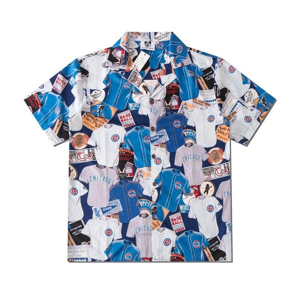 

men's casual shirts summer men baseball uniform print shirt lovers fashion short sleeve cool thin loose hawaiian beach harajuku lapel, White;black