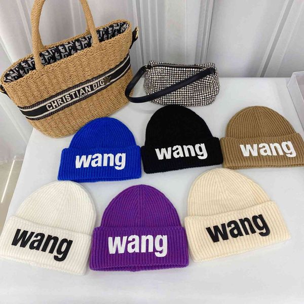 

factory wholesale 50% off versatile han wang letter net red patch knitted wool hat personalized trend casual warm couple o8kl, Blue;gray