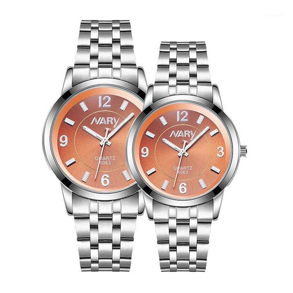

wristwatches couple watches commerce unique stainless steel quartz casual watch sale, Slivery;brown