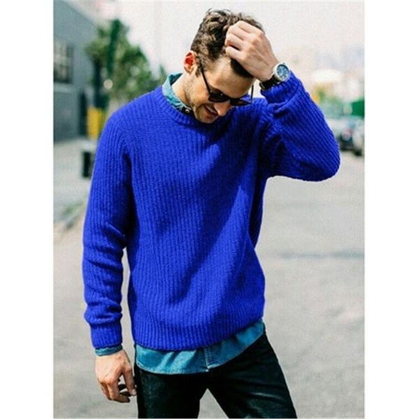 

mens solid color knitting sweaters fashion trend long sleeve round neck pullover sweater male spring loose casual couple bottoming, White;black