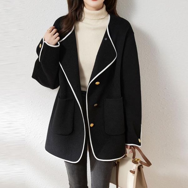 

women's wool & blends black double-sided cashmere coat 2021 style niche designer high-end loose short woolen ladies jacket fashion