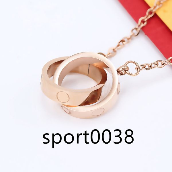 

couples love pendant necklace for him and her mens necklace gold women stainless steel double ring full cz two rows diamond, Silver