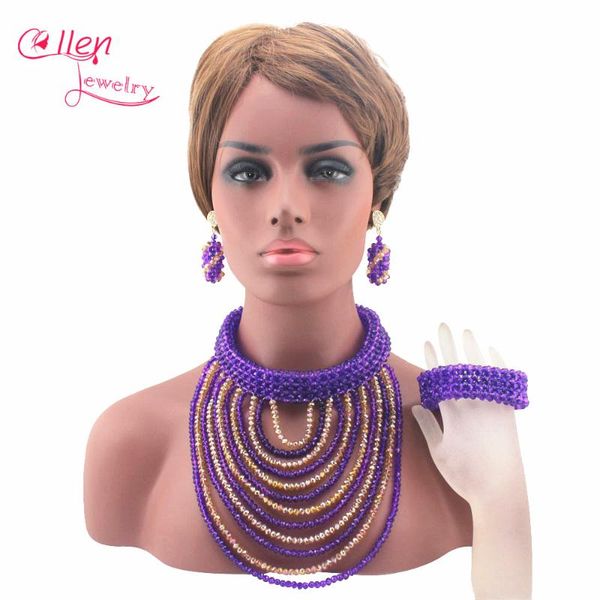 

earrings & necklace fashion chunky bib african wedding jewelry sets nigerian mix crystal beads bridal set w13058, Silver