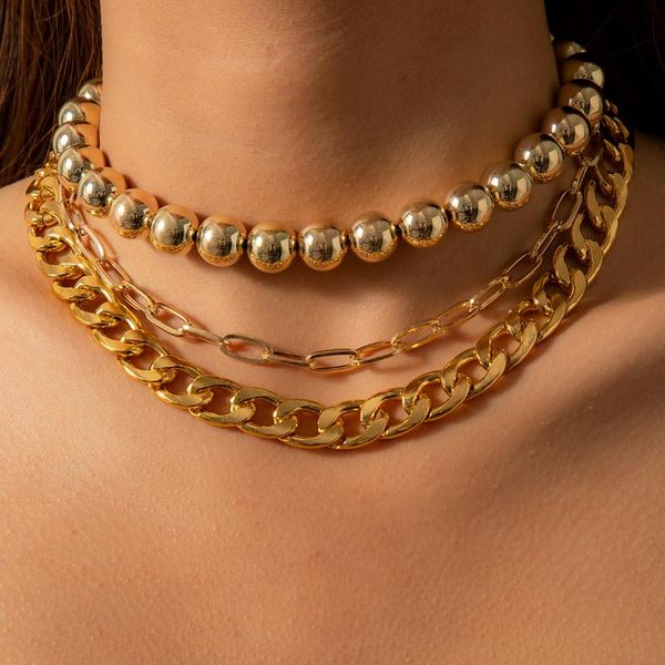 

chains ingemark exaggerated metal big beads short choker necklace punk goth cuban chunky chain necklaces for women jewelry gifts 2021, Silver