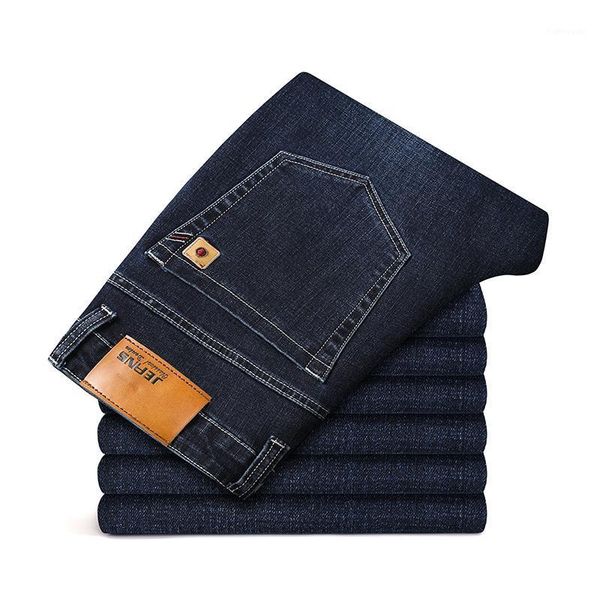 

luren 2021 brand men's straight elastic cotton jeans men fashion business classic style jean denim pants trousers big size, Blue