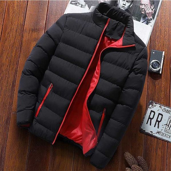 

warm thick men parka jackets winter casual mens outwear coats solid stand collar male windbreak cotton padded down jacket 211206, Black