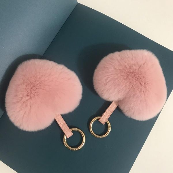 

keychains leather rex fur heart key chain pom handbag decorative pendant multicolor phone decor ring, Silver