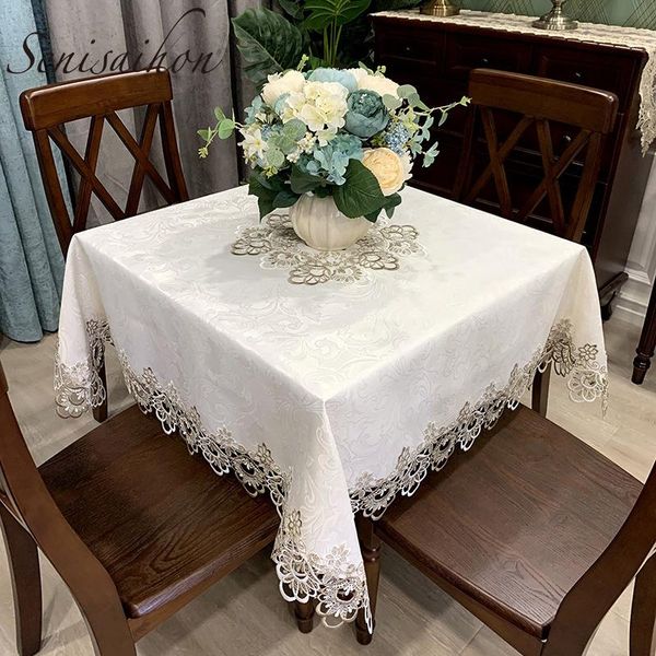 

table cloth european square tablecloth upscale home water soluble lace embroidery dining cloth/tea cover for christmas decor
