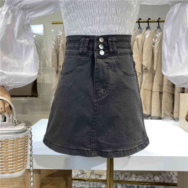 

nicho three-button high waist the line thin design bag hip denim joker skirt, Black