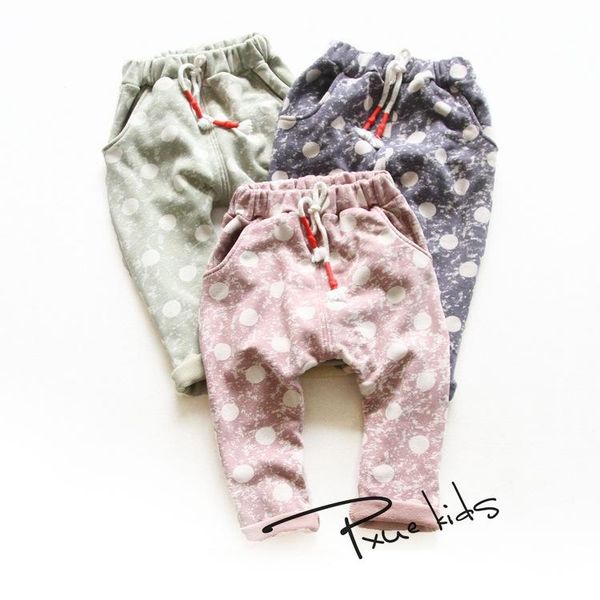

trousers 2021 autumn winter children plus velvet thicken casual pants kids high-quality boys girls dot printing harem, Blue