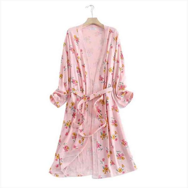 

spring and autumn cotton womens sleepwears waffle kimono bride bathrobe night gown home wear women flower print sashes house robe, Black;red