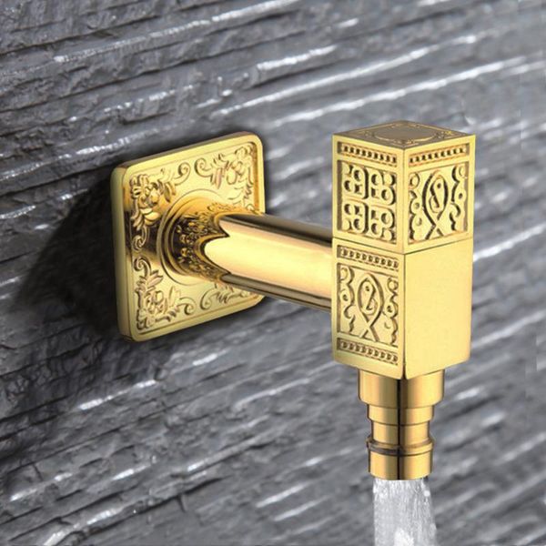 

golden brass faucet luxury wall mount cold water hose tap outdoor garden sink laundry bathroom wetroom bibcock accessories faucets