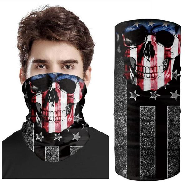 

scarves us flag skull seamless balaclava magic headband scarf women men headwear outdoor sports bandanas cycling hiking mask neck gaiter, Blue;gray