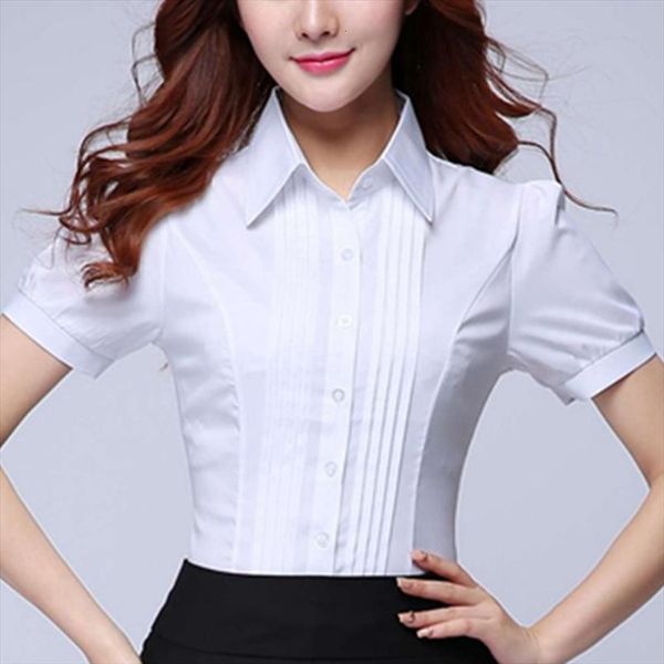 

korean fashion office cotton blusas women shirt mujer de moda short sleeve blouses elegant, White