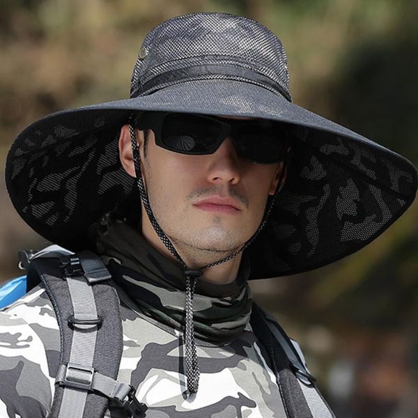 

camouflage print hat for men boonie cap waterproof wide brim travel fishing hiking hunting bucket outdoor sun protection hats, Black;white