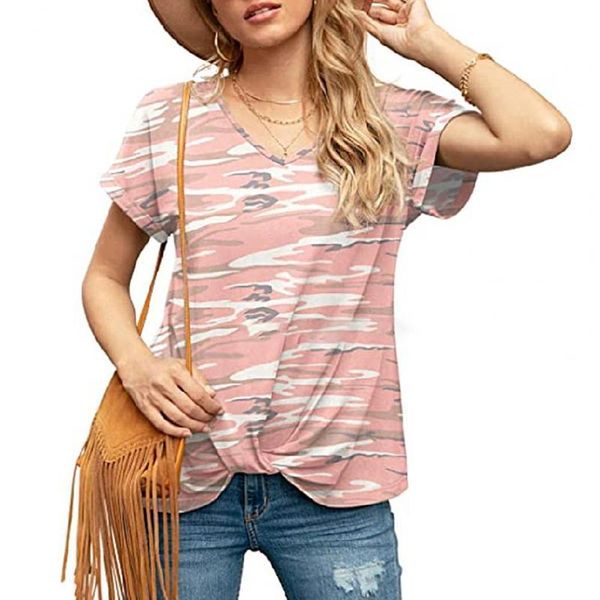 

t-shirt short sleeve twist knot women slit hem for dating fashion women's clothing a0ck, White