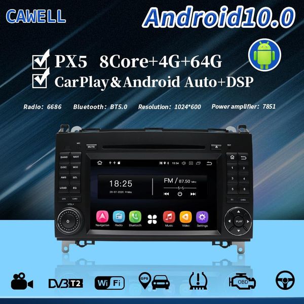 

cawell android10 gps carplay headunit wifi bluetooth radio car dvd player px5 4g rom 64g for b200 w169 class a navigation