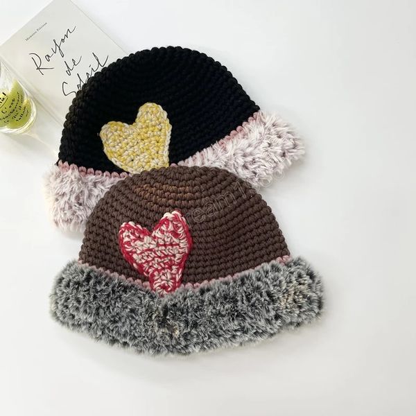 

winter hats for women fur thicken knit cap heart couple cap lady thread knitted beanie chapeau female bonnet gorros, Blue;gray