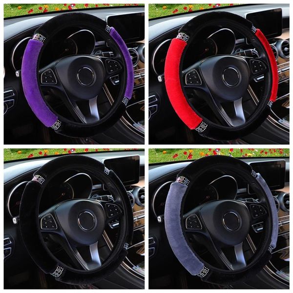 

steering wheel covers m c universal 38mm plush elastic anti-slip car cover auto shiny rhinestones accessories