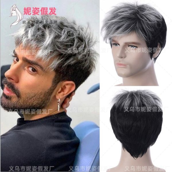 

synthetic wigs short for men black white brand