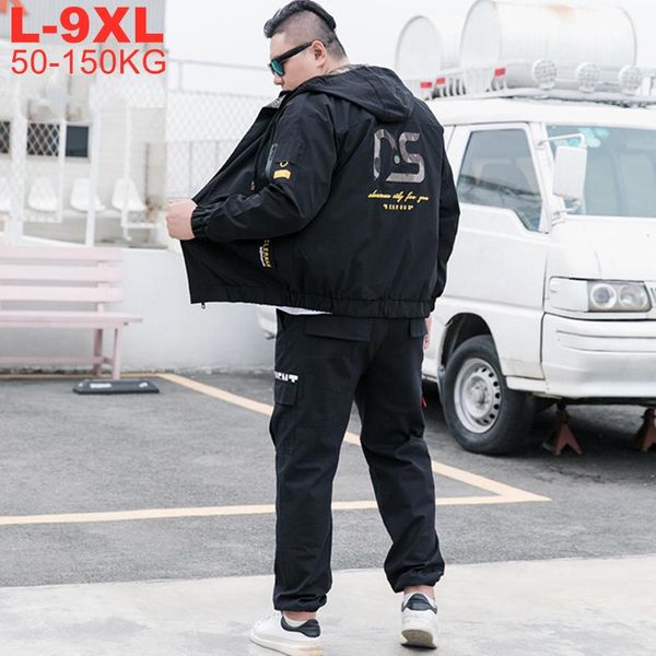 

men's tracksuits plus size 9xl 8xl 7xl men two piece sets hood jacket and sweatpants male casual coats tracksuit zipper hooded pants ma, Gray