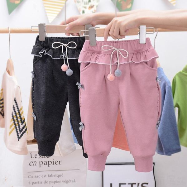 

toddler girls trousers winter clothes plus velvet cotton for children lace pants beam leg kids clothing jeans, Blue