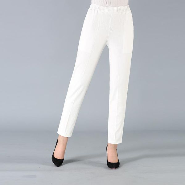 

women's pants & capris plus size 5xl women trousers spring summer elastic waist cotton casual middle-aged mothers solid loose ankle len, Black;white