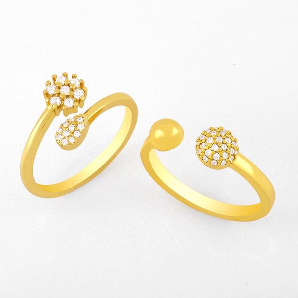 

cluster rings flola gold vermeil bypass cuff for women cz pave rhinestone adjustable finger ring cubic zirconia stackable jewelry rigk25, Golden;silver