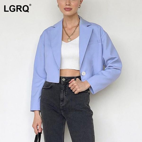

women's jackets [lgrq] blue short casual fashion loose jacket arrival turn down neck long sleeve women coat tide autumn winter 2021 19d, Black;brown
