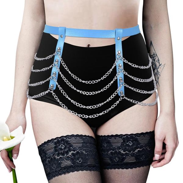 

belts punk women body chain leather cage harness dance skirt belt adjustable gothic hollow out mesh plaid metal mini, Black;brown
