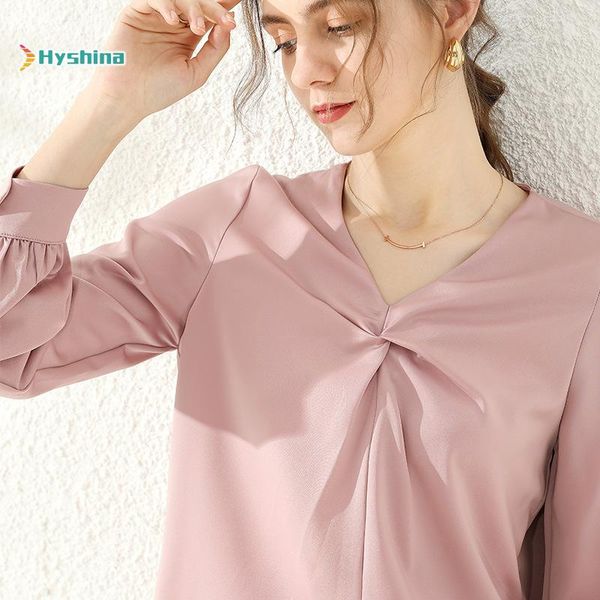

women's professional chiffon shirt design senselight cooked v-neck fashionable foreign style long sleeve blouses & shirts, White