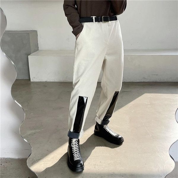 

men's spring and autumn youth loose dark wind pure color simple corduroy fashion casual straight pants o25h, Black