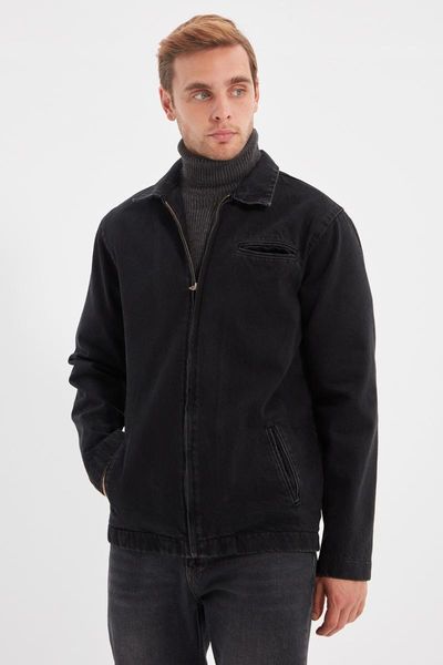 

men's jackets trendyol mens slim fit zipper denim jacket tmnaw22ce0039, Black;brown