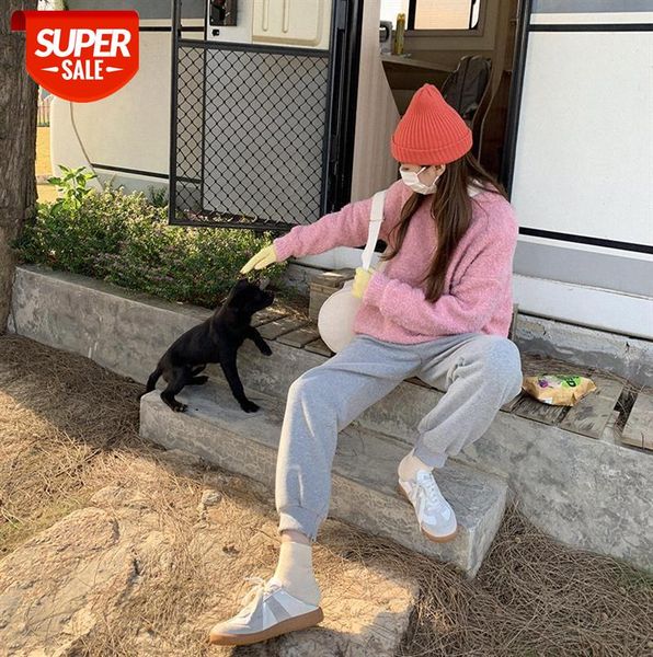 

[huang zheng] drop shoulder sleeve circle yarn round neck pullover women korean soft waxy sweater m8426 #6c18, Black;gray