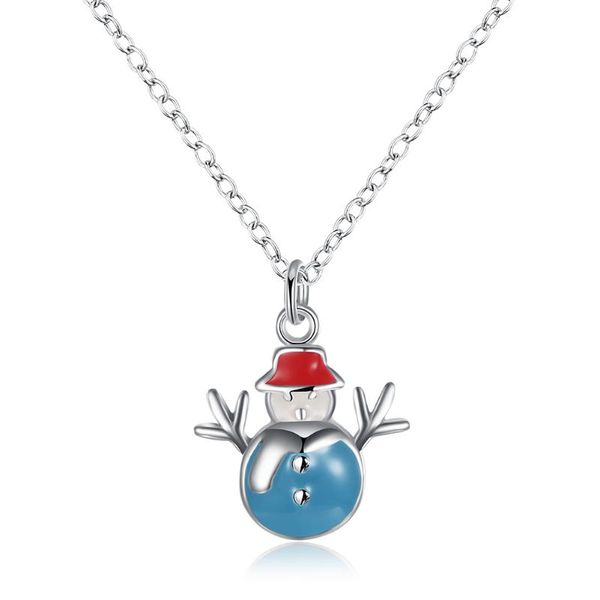 

pendant necklaces christmas theme blue snowman necklace 2021, Silver