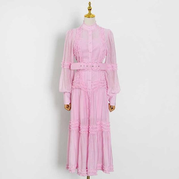 

casual dresses [ewq] korea autumn trendy women stand-up collar single-breasted stitching fashion simple lantern sleeve dress 2021 6w1813, Black;gray