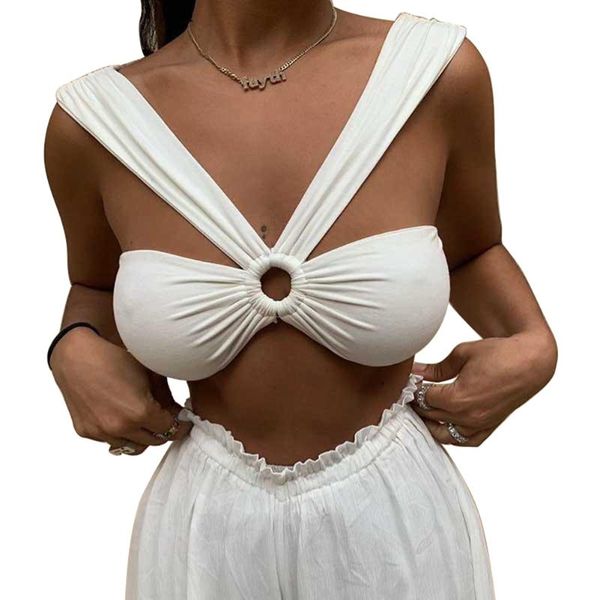 

women's tanks & camis summer tank slim solid color sling chest circle crop low wild fashion shirt for bars, night club, parties, White