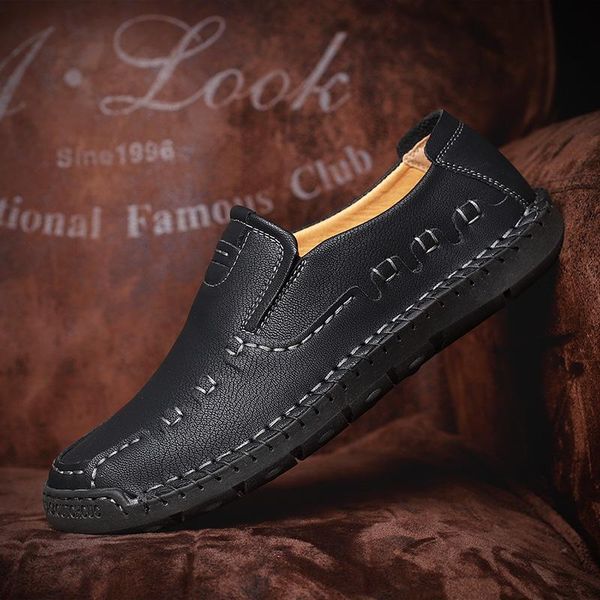 

dress shoes men genuine leather loafers soft moccasins flats comfortable casual slip-on men's driving big size 38-47, Black