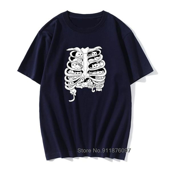

men's t-shirts funny black little cats group on the skeleton anatomy organ structure picture tshirt for men cotton vintage summer, White;black