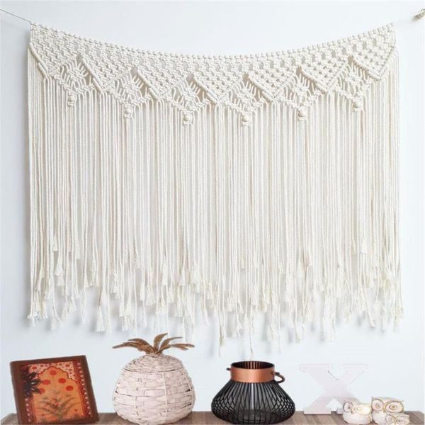 

tapestries nordic hand-woven tapestry macrame curtain bohemian boho backdrop decoration wall hanging blanket for home wedding 100*80cm