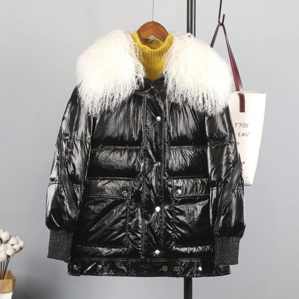 

women's down & parkas ailegogo winter silver black white duck coat women wool fur collar zipper female waterproof snow outerwear p8np