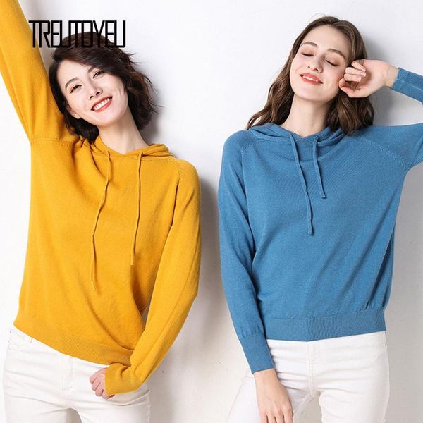 

women's sweaters treutoyeu fleece knitted sweater pullover women spring autumn casual long sleeve hooded hoodies loose jumper femme, White;black