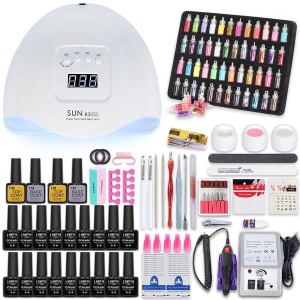 

nail set with 120w uv led lamp dryer manicure18/12/10 pcs gel polish for kit art tools decorations1