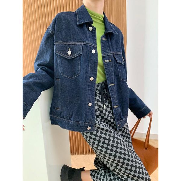 

women's jackets 2021 autumn fashion retro single-breasted denim coat long sleeve korean outerwear & coats spring jeans, Black;brown