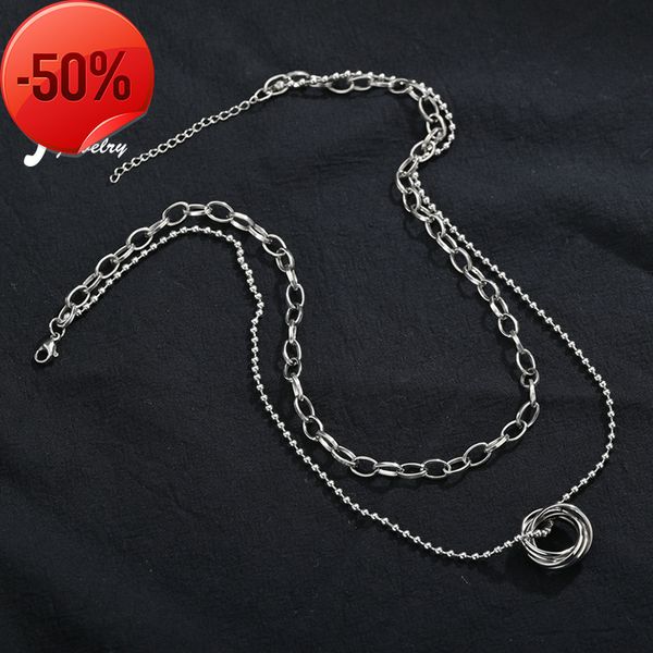 

love bracelet new titanium steel double layer ring pendant necklace for men and women, Silver
