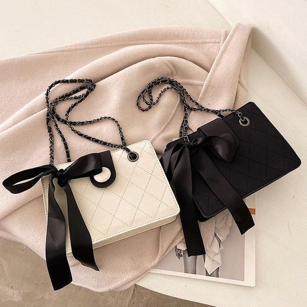 

evening bags shoulder fashion lingge chain crossbody bag solid color ribbon simple female casual zipper square women