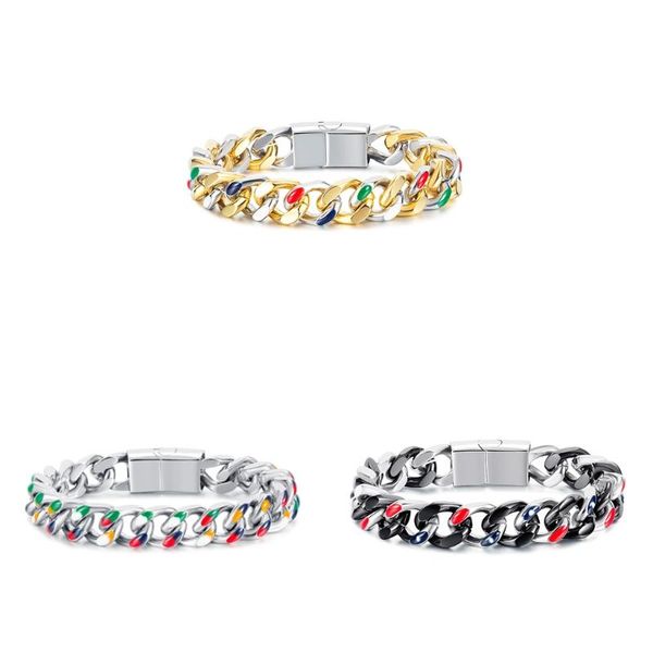 

link, chain y51e 21cm/8.26in titanium steel cuban bracelet with design for boys girls men cool accessories, Black