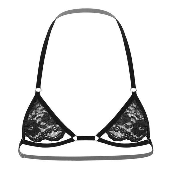 

bras alvivi men sissy bralette erotic sheer lace bra lingerie halter adjustable straps wire-unlined mini male top, Red;black