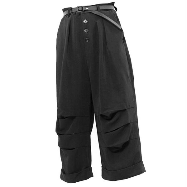 

men's pants 27-46 large size original fashion casual wide-leg trousers irregular folds culottes singer clothing, Black
